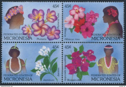 Micronesia 72-75a Block, MNH. Michel 123-126. Mwarmwarms 1989. Flowers. Hibiscus - Micronesië