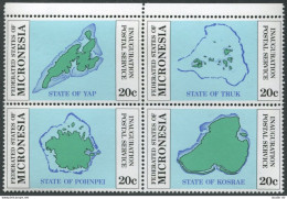 Micronesia 1-4a Block, MNH. Mi 1-4. Postal Service 1984. Maps: Yak,Truk,Pohnpei, - Micronesië