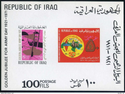 Iraq 580a, MNH Bent-bottom. Army Day 1971, Golden Jubilee. Soldiers, Tank, Map. - Irak