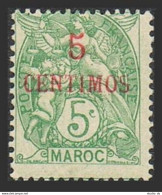 Fr Morocco 15,hinged.Michel 11. Offices In Morocco,5 Centimos Surcharged In Red. - Marruecos (1956-...)