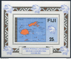 Fiji 513, MNH. Michel 503 Bl.5. UPU-110 Congress, 1984. Map. - Fidji (1970-...)