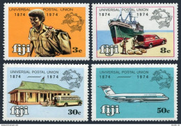 Fiji 347-350, MNH. Michel 320-323. UPU-100, 1974. Messenger, Ship,car, P.O. Jet. - Fidji (1970-...)