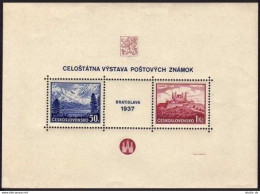 Czechoslovakia 239 Ab Sheet,MNH.Michel Bl.1. 1937.Poprad Lake.Tomb Of Stefanik. - Unused Stamps