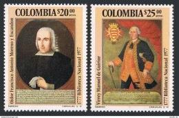 Colombia C651-C652, MNH. National Library-200, 1977. F.A.Moreno, M.de Guirior. - Kolumbien