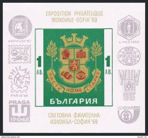 Bulgaria 1782,MNH.Michel 1886 Bl.24. PHILASOFIA-1969. Coat Of Arms. - Unused Stamps