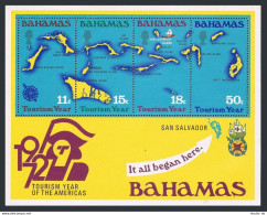 Bahamas 343 Ad Sheet, MNH. Michel 348-351 Bl.7. Tourism Year 1972. Americas,Map. - Bahama's (1973-...)