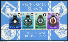 Ascension 159a,MNH. Mi Bl.4. Royal Naval Crests 1972.Lobestoft,Auckland,Nigeria, - Ascensione