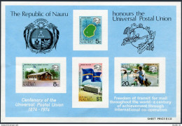 Nauru 117a, MNH. Michel Bl.1. UPU-100,1974. Map, P.O.Mailman On Motorcycle,Flag. - Nauru