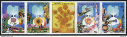 Libya 1316 Ae Strip, MNH. Mi 1481-1485. Revolution-17, 1986. Heath, Flowers, Art - Libia