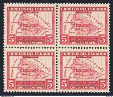 Ecuador RA41 Block/4,MNH.Postal Tax Stamp 1938.Map. - Ecuador