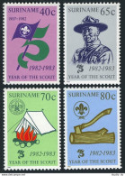 Surinam 625-628, MNH. Mi 1017-1020. Scouting Year 1983. Lord Baden-Powell, Tent, - Suriname