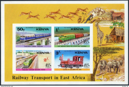 Kenya 67a Imperf, MNH. Mi Bl.3B. Railway Transport, 1976. Elephants, Giraffe, - Kenya (1963-...)