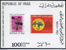 Iraq 580a, MNH. Mi Bl.21. Army Day 1971, Golden Jubilee. Soldiers, Tank, Map. - Iraq