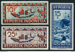 Indonesia 54-56, MNH. Mi IR 41-43. Failure The Dutch Blockade, 1949. Map, Ships. - Indonésie