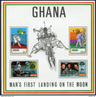 Ghana 386-389,389a Two Sheets,MNH.Mi 397-400,Bl.39B-38C. Man's Moon Landing.1970 - Precancels