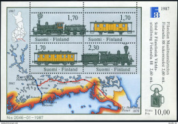 Finland 755 Ad Sheet,MNH.Michel 1017-1020 Bl.3. FINLANDIA-1988,Locomotives,Map. - Ungebraucht