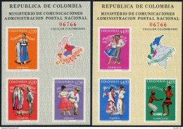 Colombia 797-798 Ac Sheets, MNH. Michel Bl.33-34. Dancers And Music, 1971. - Colombia