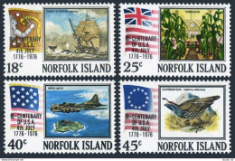 Norfolk 194-197, MNH. Mi 177-180. USA-200, 1976. Flags,Morgan Whaler,Plane.Quail - Ile Norfolk