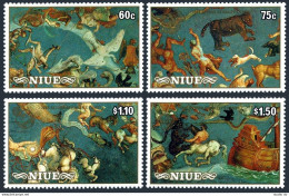 Niue 505-508, MNH. Mi 650-653. Halley's Comet, 1986. Fresco.Giovanni De Vecchi. - Niue