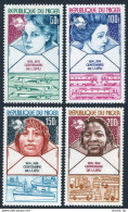 Niger C240-C243, MNH. Mi 442-445. UPU-100,1974. Envelope; Womens,Jet,Train,Ship, - Níger (1960-...)
