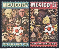 Mexico C372-C373,MNH.Mi 1328-1329. World Soccer Cup Mexico-1970.Masks,Heads. - Messico