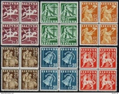 Lithuania 317-322 Blocks/4,MNH. Definitive 1940.Knight,Dove,Mother,Bell,Animal. - Litauen