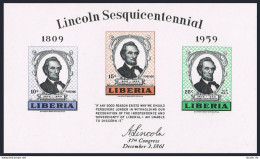 Liberia 386a Sheet, MNH. Michel Bl.14. Abraham Lincoln, 150 Birth Ann. 1959. - Liberia