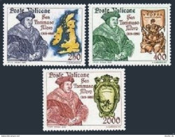 Vatican 755-757, MNH. Michel 870-872. 1985. St Thomas More, Portrait, Map, Utopia. - Unused Stamps