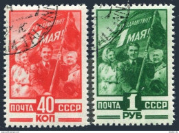 Russia 1350-1351, CTO. Michel 1341-1342. Labor Day, 1949. Citizens, Flag. - Usati