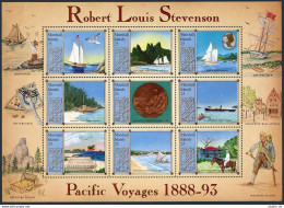 Marshall 190 Sheet,MNH. Robert Louis Stevenson, Pacific Voyages, 1988. Ship,Bird - Marshall