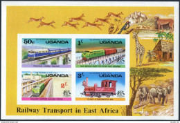 Uganda 158a Imperf,MNH. Mi Bl.3B. Railway Transport In East Africa,1976.Animals. - Ouganda (1962-...)