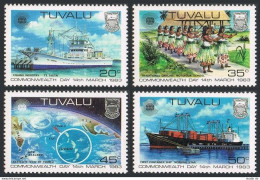 Tuvalu 196-199, MNH. Mi 186-189. Commonwealth Day 1983. Fishing,Map,Dancing,Ship - Tuvalu (fr. Elliceinseln)