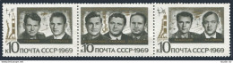 Russia 3655-3657a Strip, MNH. Michel 3682-3684. Group Flight Soyuz 6-7-8. 1969. - Unused Stamps