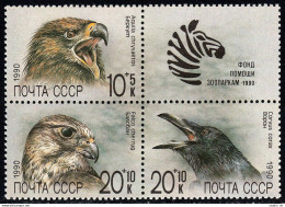 Russia B166-B168a Block, MNH. Mi 6079-6081. ZOO Relief Fund, Birds.1990. Falcon, - Ungebraucht