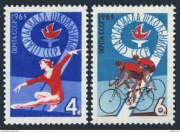 Russia 3086-3087, MNH. Mi 3105-3106. Spartacist Games For Children, 1965.Gymnast - Unused Stamps