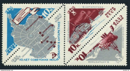 Russia 3162-3164a Strip,MNH. USSR In Antarctica-10,1966.Map,Ship,Snowcat Tractor - Unused Stamps