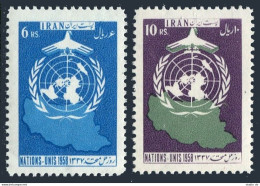 Iran 1126-1127, MNH. Michel 1028-1029. United Nations Day 1958. Map Of Iran. - Iran