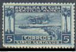 Cuba C1, Lightly Hinged. Mi 56. Airpost 1927. Seaplane Over Havana Harbor, Palm. - Nuevos