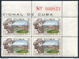 Cuba 647 Plate Block/4, MNH. Mi 677. Camilo Cienfuegos, View Of Escolar. 1960. - Unused Stamps