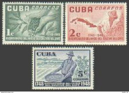 Cuba 481-483, MNH. Michel 336-338. Coffee Cultivation, 200th Ann. 1952. Map. - Unused Stamps