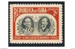 Cuba 476, MNH. Mi 312. Republic-50,1952. Tomas Estrada Palma,Luis Estevez Romero - Neufs