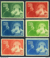 Cuba 381-386, Hinged. Michel 187-189 A, B. Retirement Security, 1943-1944. - Nuovi