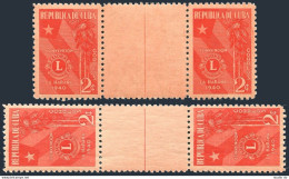 Cuba 363 Two Gutter, MNH. Mi 166. Lions International Convention,1940. Flag,Palm - Unused Stamps