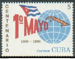 Cuba 3215, MNH. Michel 3380. Labor Day May 1, 1990. Flag, Map. - Unused Stamps