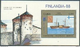 Cuba 3034, MNH. Michel Bl.105. FINLANDIA-1988. Steam Packet. - Unused Stamps