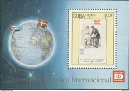 Cuba 2963, MNH. Michel Bl.100. HAFNIA-1987, Danish Mailman, Globe, Flags. - Unused Stamps