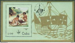 Cuba 2779,MNH.Michel 2933 Bl.89. ESPAMER-1985.Indian Activities,Cooking,Ship. - Nuevos