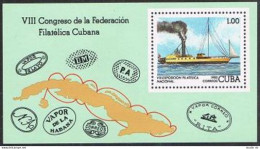 Cuba 2558,M NH. Mi 2707 Bl.74. StampEXPO-1982. Paddle Steamer Almendares, Map. - Nuovi