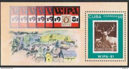 Cuba 2411, MNH. Michel 2560 Bl.67. WIPA 1981. Red Deer, Doe, Fawn. - Ongebruikt