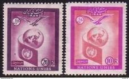 Iran C83-C84, MNH. Michel 1018-1019. UN Day 1957. Globe, Birds, UN Emblem. - Iran